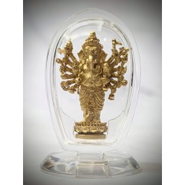 Acrylic Stand พระพิฆเนศปาง16กร (วีระคณปติ) บรอนซ์ชุบทอง