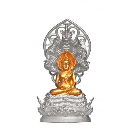 พระพุทธมุจจลินท์รักษ์ธนทวี สูง 2.4 ซม. เนื้อเงินองค์ทองคำ นน.~2 กรัม