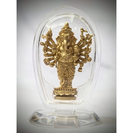 Acrylic Stand พระพิฆเนศปาง16กร (วีระคณปติ) บรอนซ์ชุบทอง
