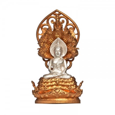 พระพุทธมุจจลินท์รักษ์ธนทวี สูง 2.4 ซม. ปรกบรอนซ์อิตาลี องค์เงิน