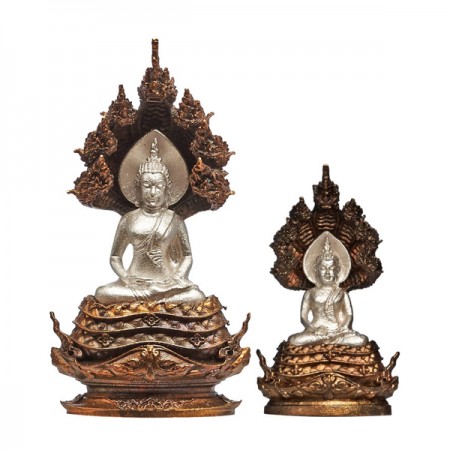 ชุดพระพุทธศิลป์นาคปรก สูง 3.6 ซม. + 2.1 ซม. (ปรกนวะ องค์เงิน)