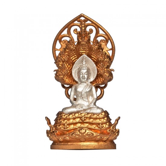 พระพุทธมุจจลินท์รักษ์ธนทวี สูง 2.4 ซม. ปรกบรอนซ์อิตาลี องค์เงิน