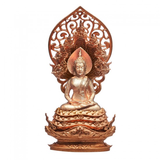 พระพุทธมุจจลินท์รักษ์ธนทวี สูง 3.9 ซม. ปรกชนวนรวมใจ องค์ไวท์บรอนซ์