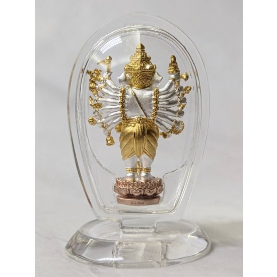 Acrylic Stand พระพิฆเนศปาง16กร (วีระคณปติ) บรอนซ์ชุบ3K