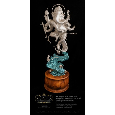 Phra Boocha Silver over Light Ocean Enamel Base 26 cm Height (32 parts combination)