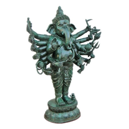 พระพิฆเนศวรปาง16กร (วีระคณปติ) ขนาดตั้งบูชาสูง 24 นิ้ว (สนิมเขียวพิเศษ)