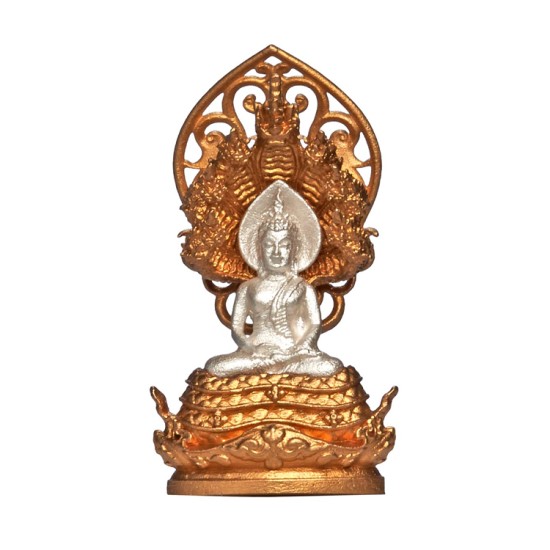 พระพุทธมุจจลินท์รักษ์ธนทวี สูง 2.4 ซม. ปรกบรอนซ์อิตาลี องค์เงิน