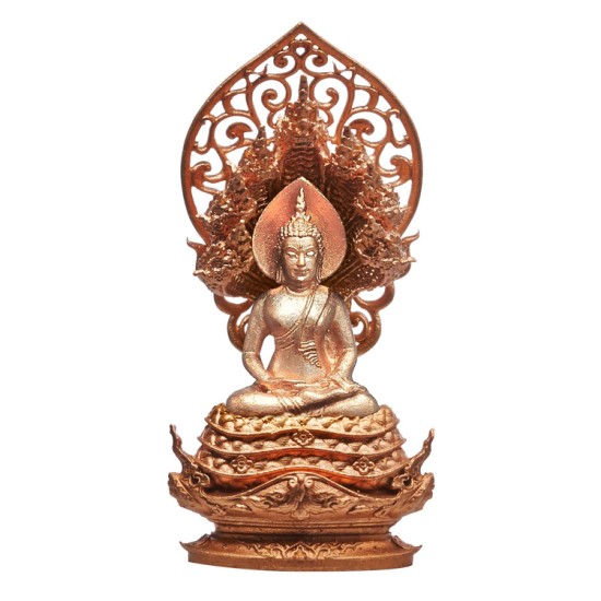พระพุทธมุจจลินท์รักษ์ธนทวี สูง 3.9 ซม. ปรกชนวนรวมใจ องค์ไวท์บรอนซ์