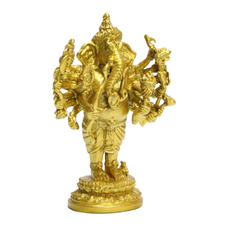 พระพิฆเนศวรปาง16กร (วีระคณปติ) เคลือบสีทอง สูง 4.5 นิ้ว