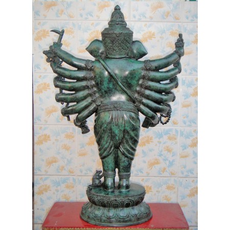พระพิฆเนศวรปาง16กร (วีระคณปติ) ขนาดตั้งบูชาสูง 24 นิ้ว (สนิมเขียวพิเศษ)